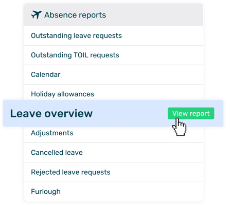 Selecting leave overview report from absence reports list