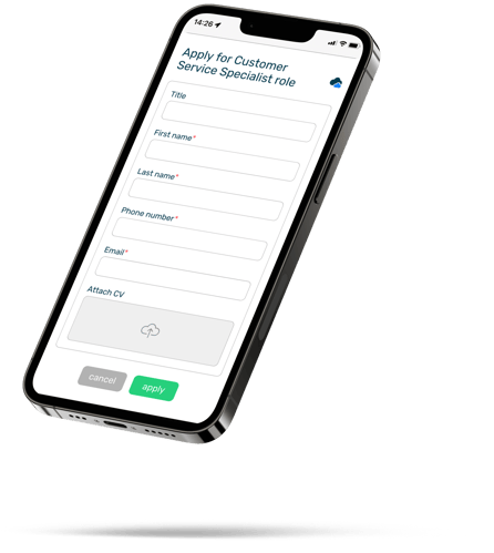 Mobile showing job application form for Customer Service role