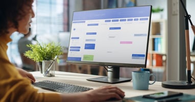 Close-up of an office manager reviewing a calendar as part of their bank holiday entitlement planning.