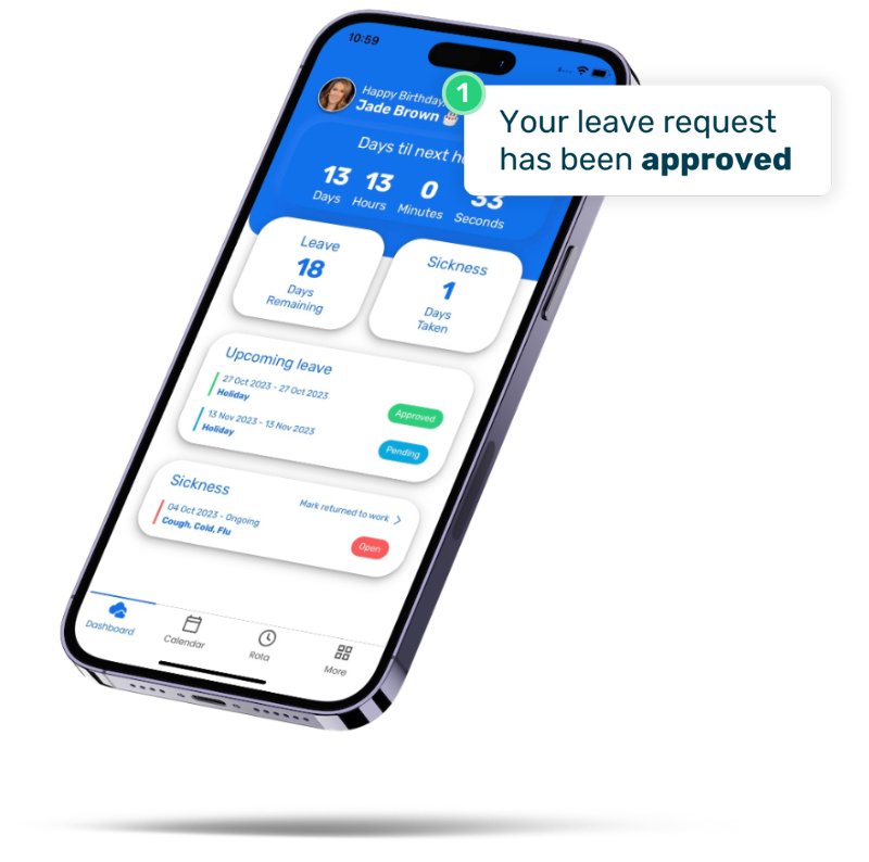 Mobile dashboard with leave approval pop up (1)