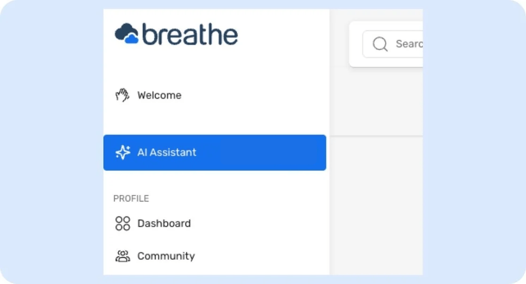 Breathe AI assitant menu tab