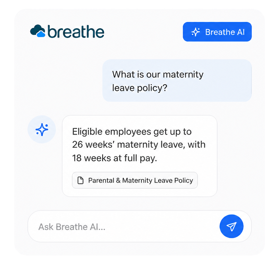Breathe AI Assistant being used to learn more about the companies maternity leave policy
