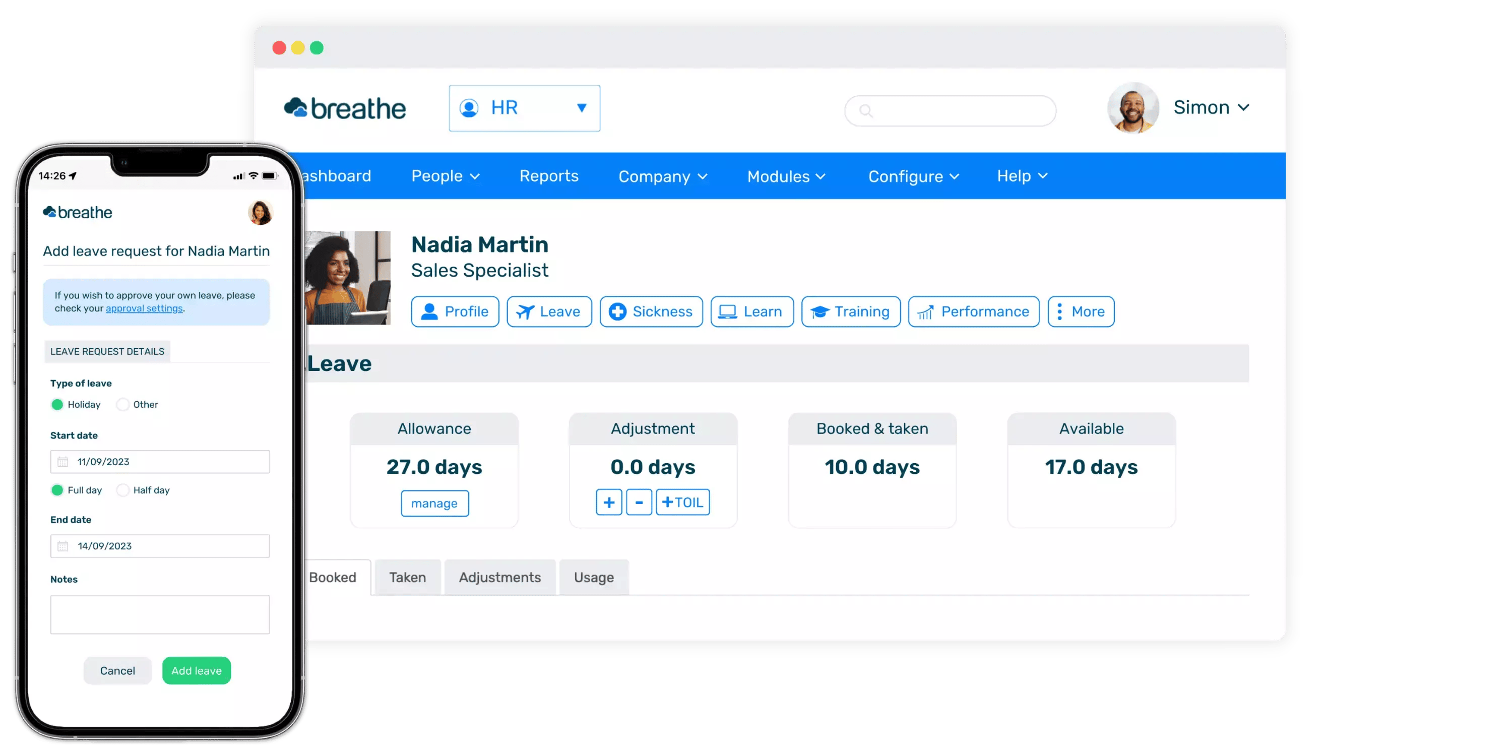 Employee holiday in profile & request (with right spacing)