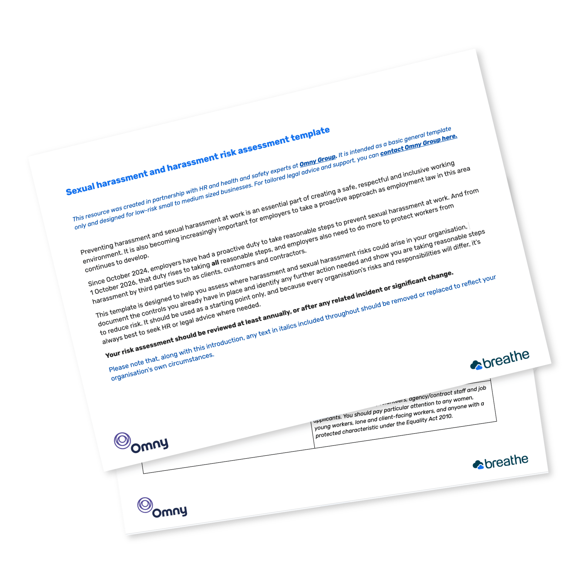 Breathe HR and Omny Group sexual harassment and harassment risk assessment template