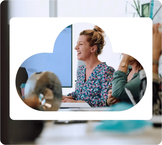 Female laughing HR software feature page image
