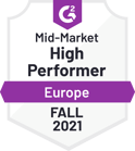 G2 badge - High Performer - Mid Market - Europe - Fall 2021