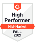 G2 badge - High Performer - Mid Market - Fall 2021