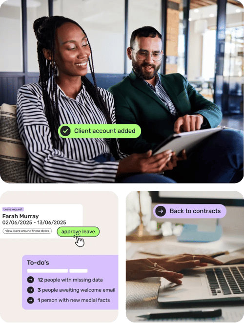 Partner consideration page image - HR consultants talking and product imagery