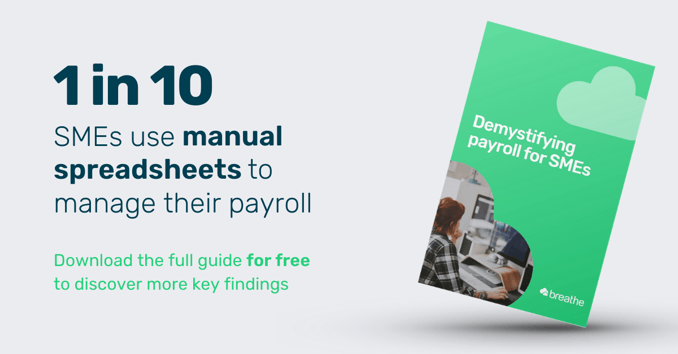 Payroll guide social graphic - 1 in 10 SMEs still use manual spreadsheets
