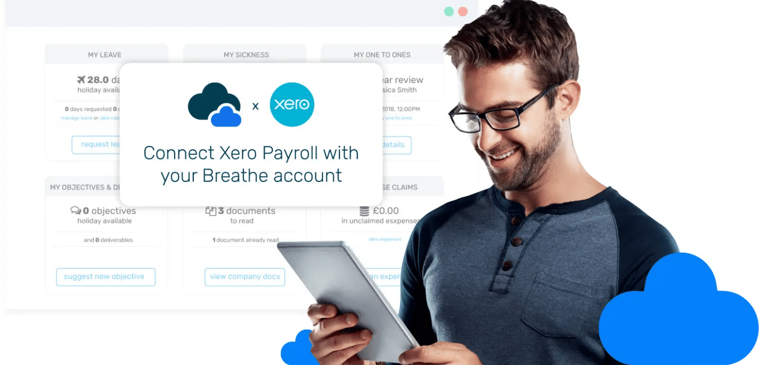 Xero man on ipad with clouds