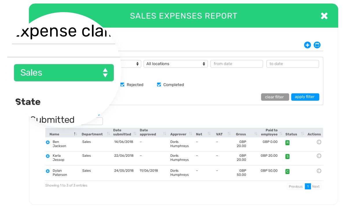 a snapshot of the sales expenses report with it zoomed in over the green sales box