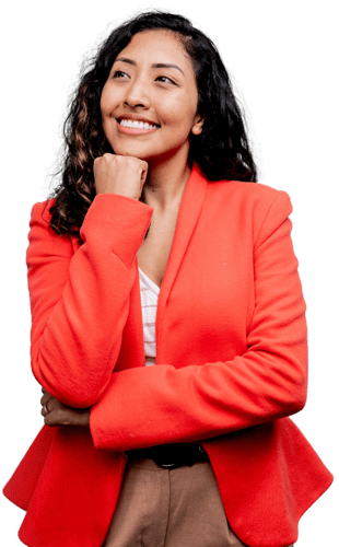 Lady in red blazer smiling
