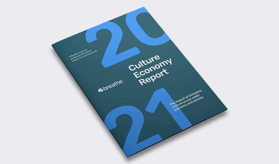 An image of Breathe's Culture Economy Report from 2021. The guide is a blue book.