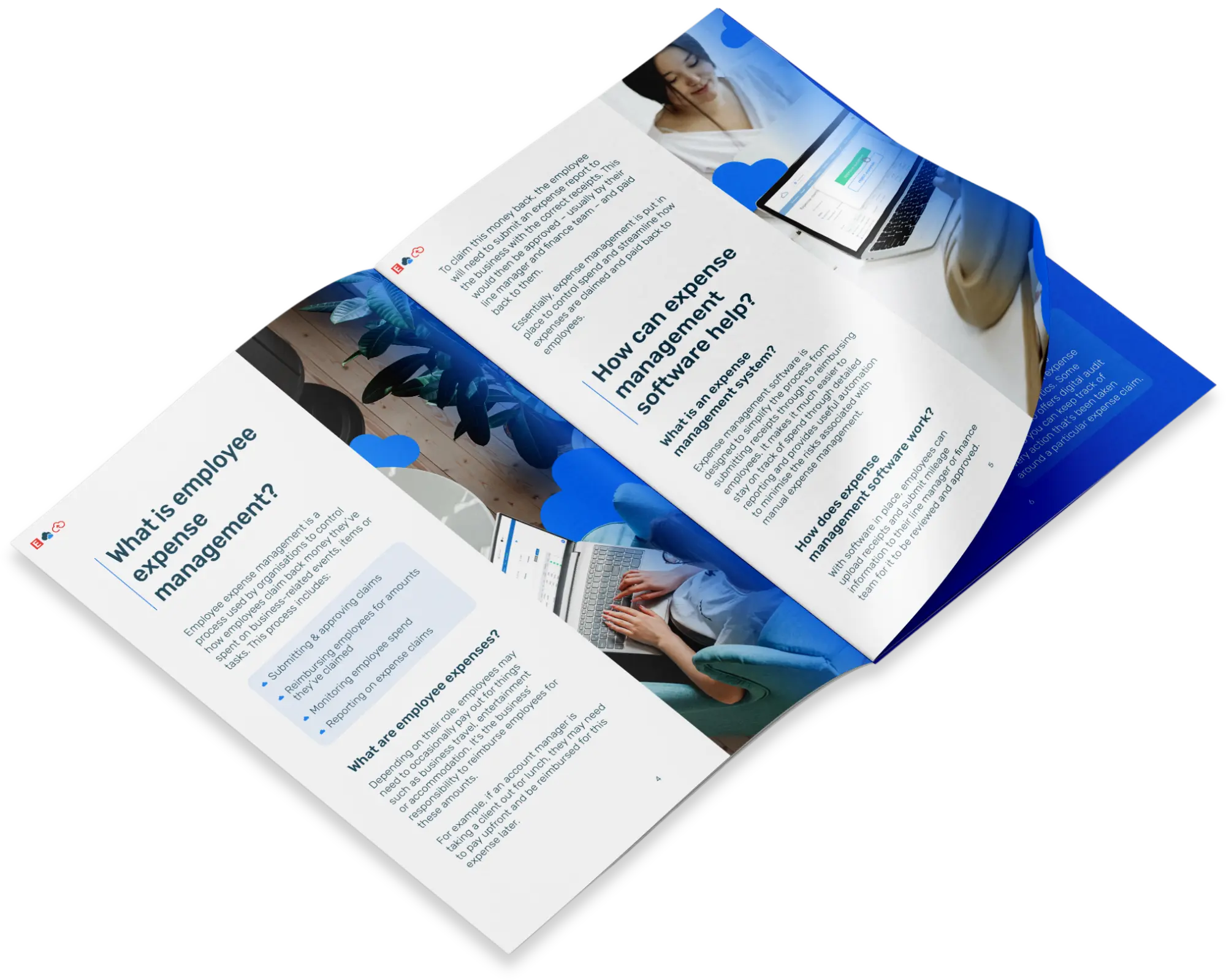 2-page spread mockup of a beginners guide to expense management software