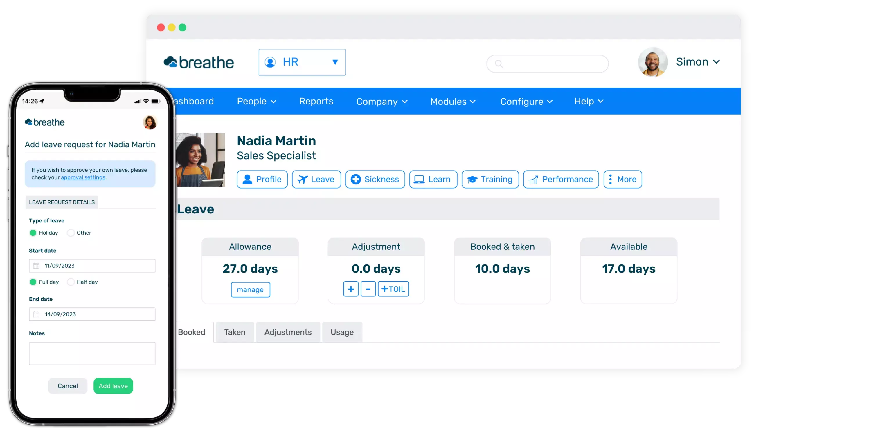 Employee holiday in profile & request (with right spacing)