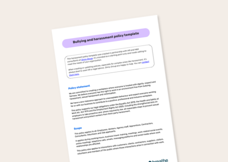 Bullying and harassment policy template produced by Breathe HR and Omny Group