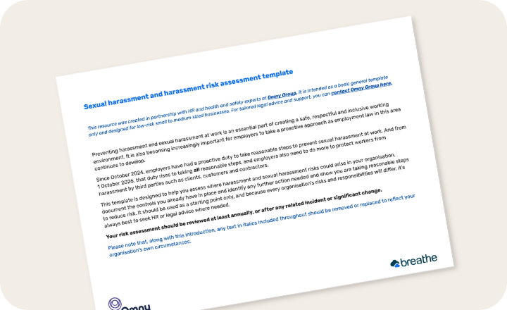 Harassment risk assessment template card