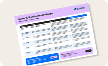 Oct 2026 employment law changes one pager including key dates, next steps and how Breathe HR can help.