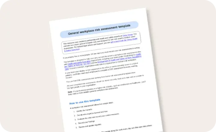 General workplace assessment template card