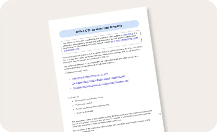 Office DSE assessment template card
