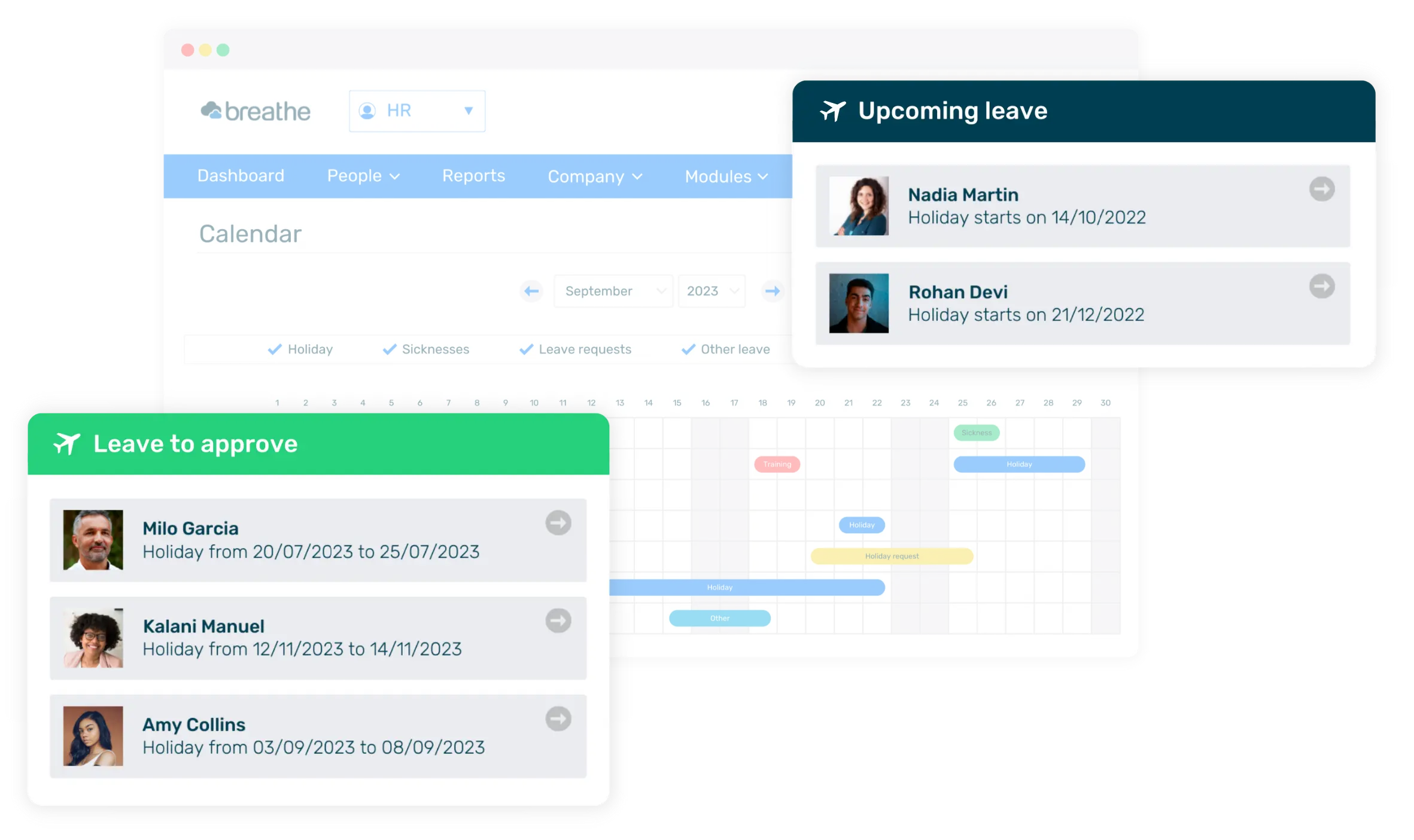 Holiday calendar & leave UI