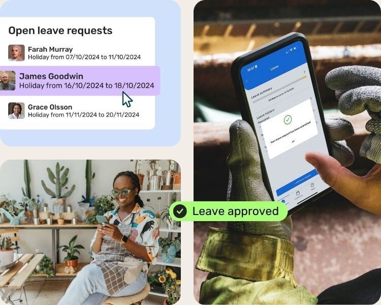 graphic showcasing Breathe HR being used to book and manage leave requests