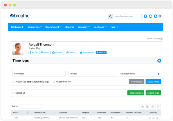 employee time logs tracker time management software breathe