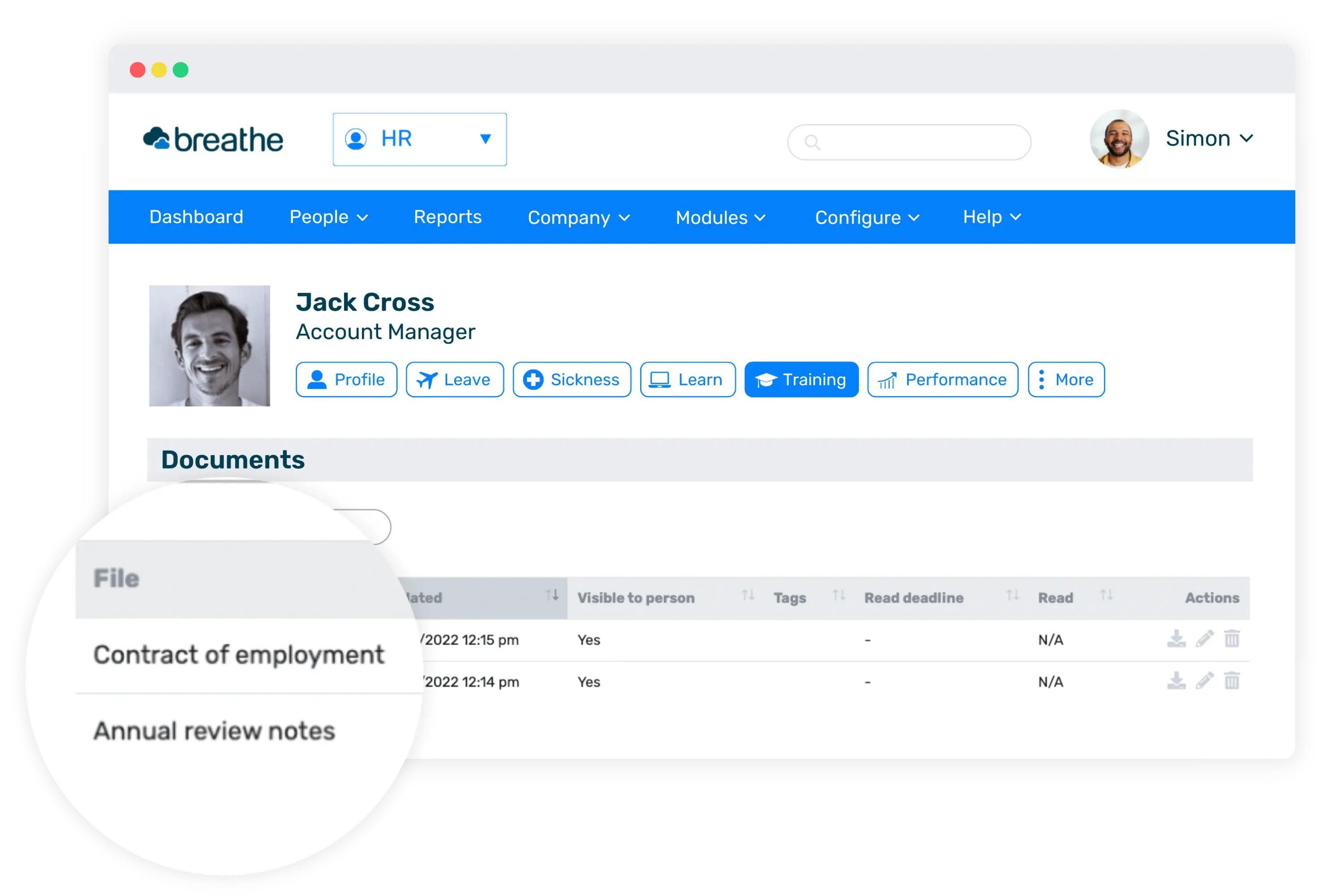Personal documents section on Breathe example