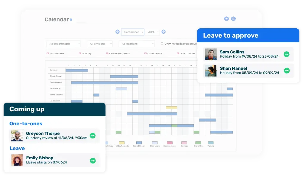 The holiday calendar in Breathe's HR software for charities.