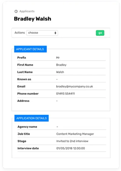 applicant details interface