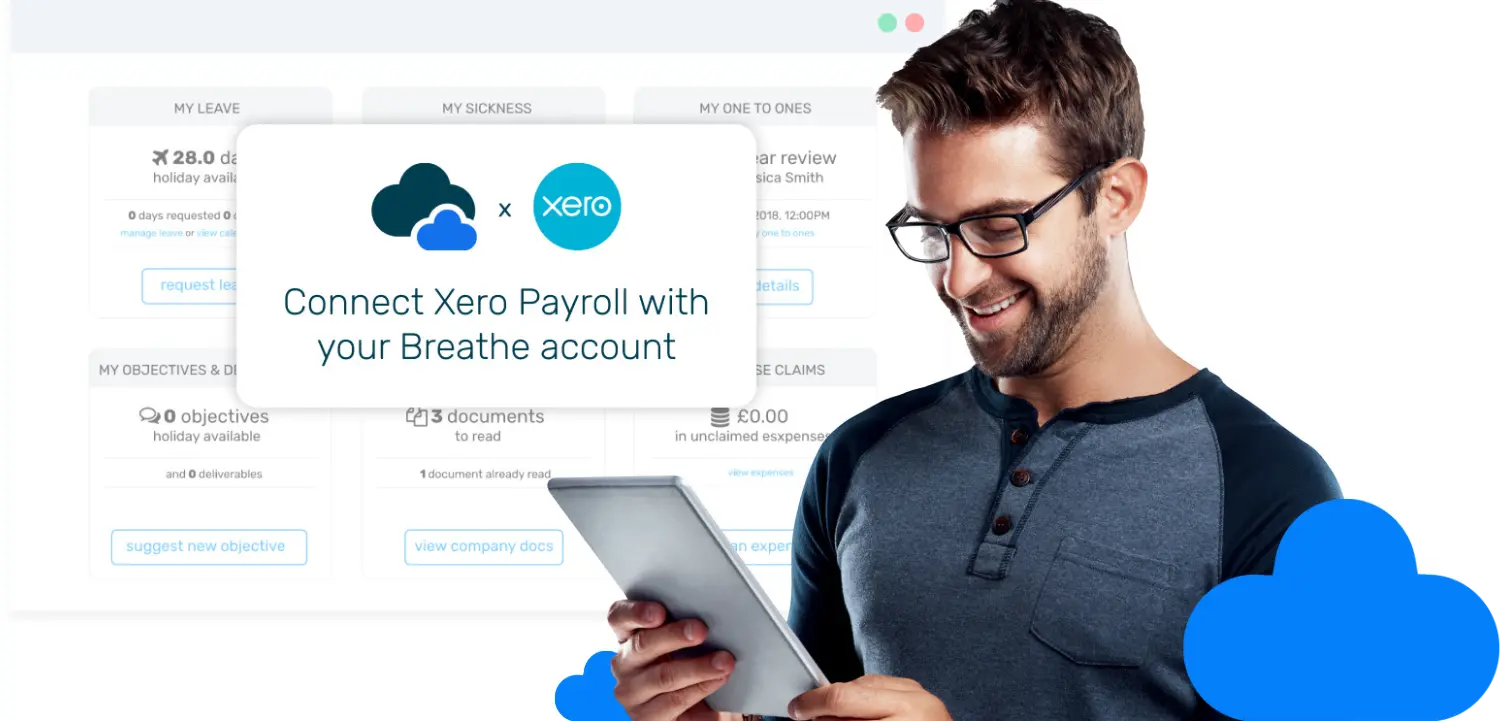 Xero man on ipad with clouds