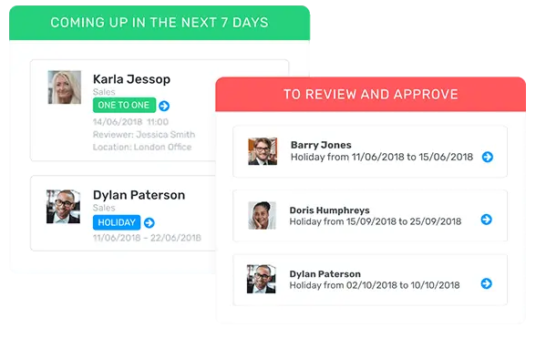 meetings and reviews interface